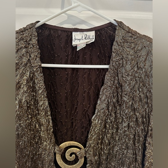 Joseph Ribkoff Women’s Gold Shimmer Open Cardigan Sweater Jacket Size 14 - Picture 6 of 10